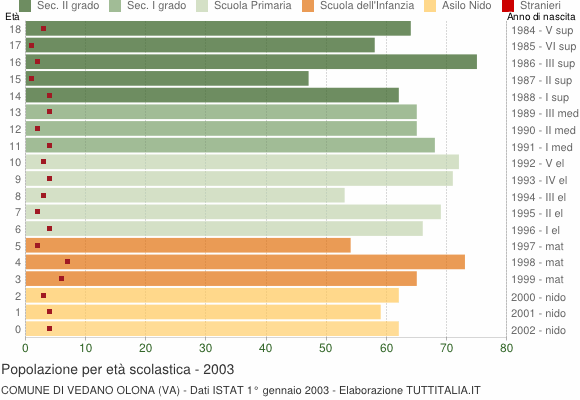 Grafico Popolazione in età scolastica - Vedano Olona 2003