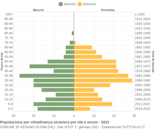 Grafico cittadini stranieri - Vedano Olona 2021