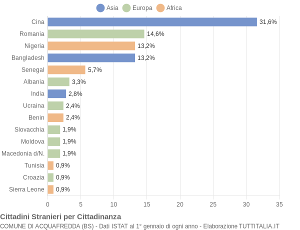 Grafico cittadinanza stranieri - Acquafredda 2010