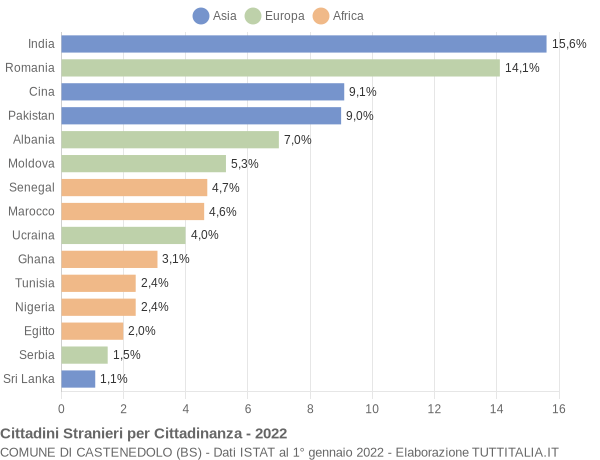 Grafico cittadinanza stranieri - Castenedolo 2022