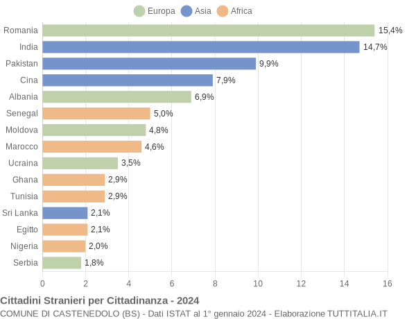 Grafico cittadinanza stranieri - Castenedolo 2024