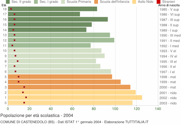 Grafico Popolazione in età scolastica - Castenedolo 2004