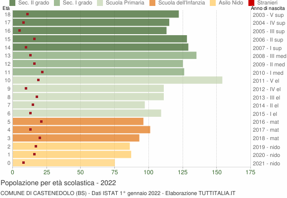 Grafico Popolazione in età scolastica - Castenedolo 2022