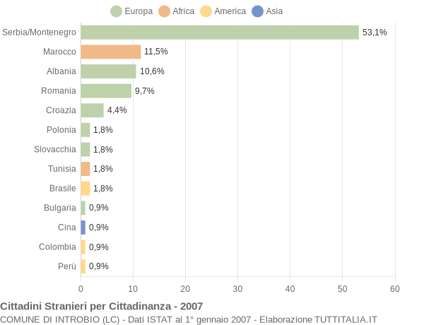 Grafico cittadinanza stranieri - Introbio 2007