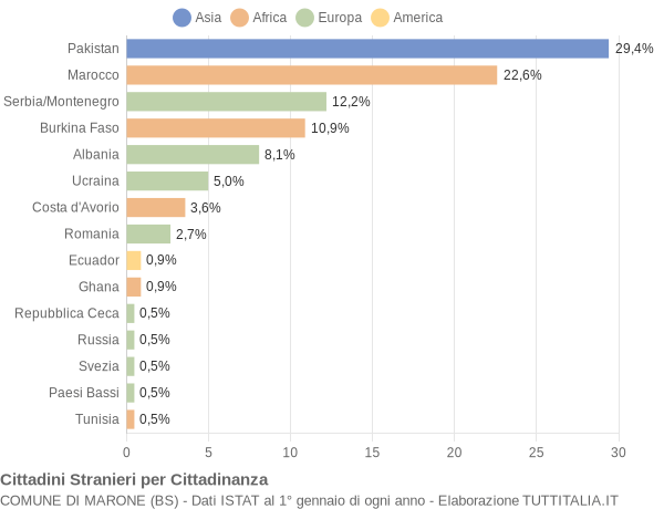 Grafico cittadinanza stranieri - Marone 2004