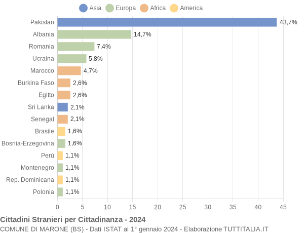 Grafico cittadinanza stranieri - Marone 2024