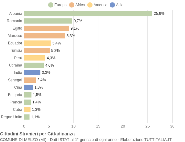 Grafico cittadinanza stranieri - Melzo 2006