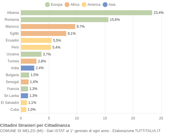 Grafico cittadinanza stranieri - Melzo 2008