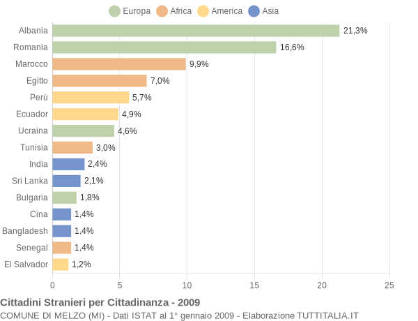 Grafico cittadinanza stranieri - Melzo 2009