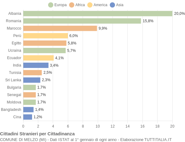 Grafico cittadinanza stranieri - Melzo 2011