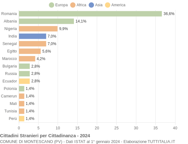 Grafico cittadinanza stranieri - Montescano 2024