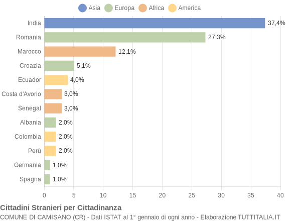 Grafico cittadinanza stranieri - Camisano 2009