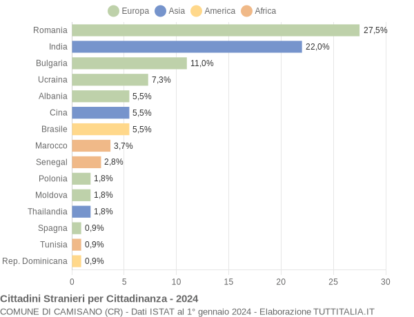 Grafico cittadinanza stranieri - Camisano 2024