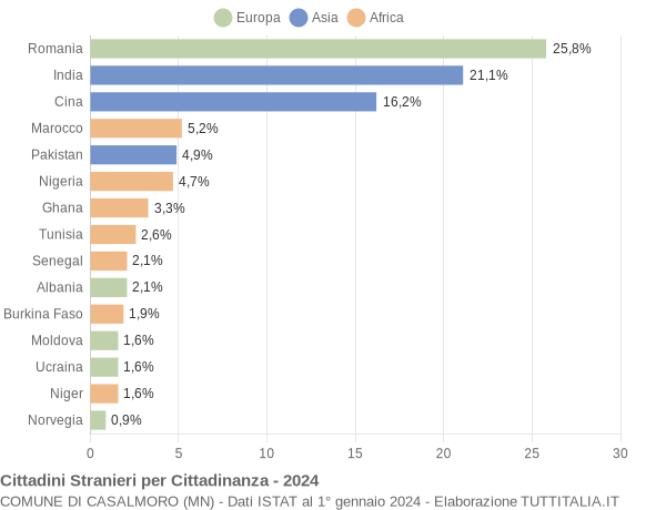 Grafico cittadinanza stranieri - Casalmoro 2024