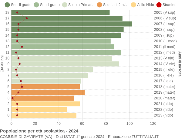 Grafico Popolazione in età scolastica - Gavirate 2024