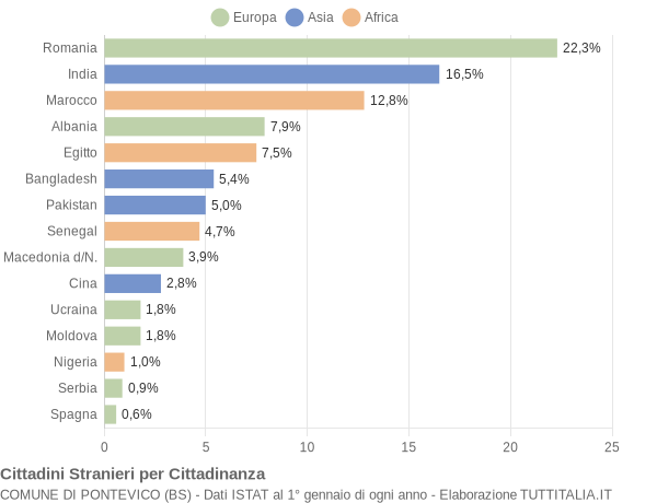 Grafico cittadinanza stranieri - Pontevico 2022