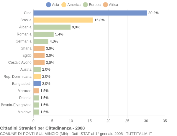 Grafico cittadinanza stranieri - Ponti sul Mincio 2008