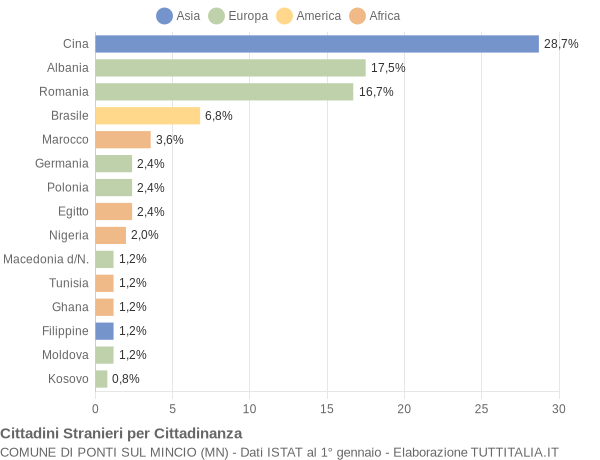 Grafico cittadinanza stranieri - Ponti sul Mincio 2019