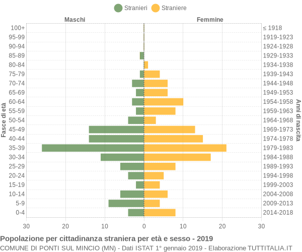 Grafico cittadini stranieri - Ponti sul Mincio 2019