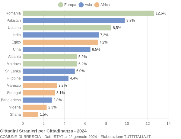 Grafico cittadinanza stranieri - Brescia 2024