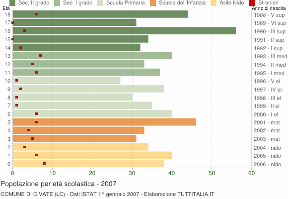 Grafico Popolazione in età scolastica - Civate 2007