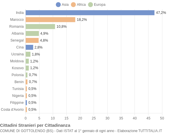 Grafico cittadinanza stranieri - Gottolengo 2019