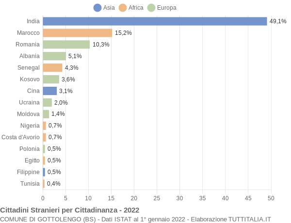 Grafico cittadinanza stranieri - Gottolengo 2022