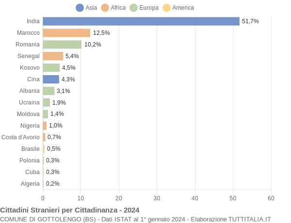 Grafico cittadinanza stranieri - Gottolengo 2024