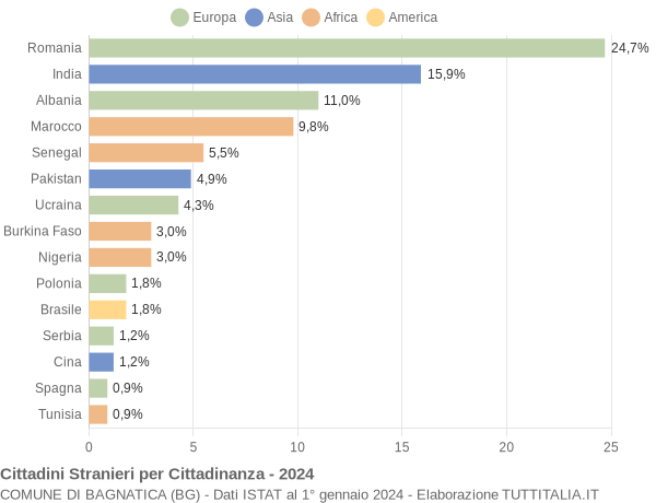 Grafico cittadinanza stranieri - Bagnatica 2024