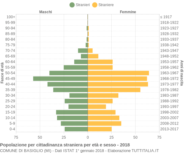 Grafico cittadini stranieri - Basiglio 2018