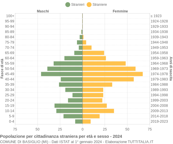 Grafico cittadini stranieri - Basiglio 2024