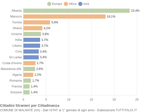 Grafico cittadinanza stranieri - Malnate 2005