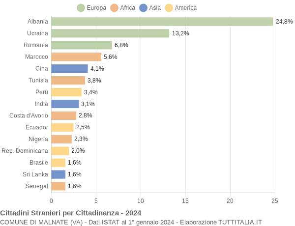 Grafico cittadinanza stranieri - Malnate 2024