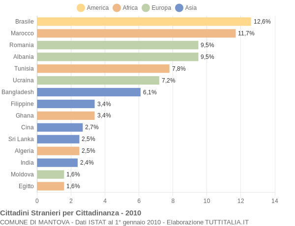 Grafico cittadinanza stranieri - Mantova 2010