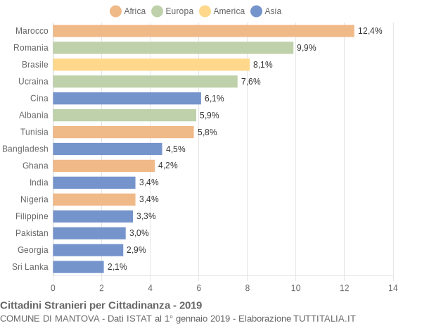 Grafico cittadinanza stranieri - Mantova 2019