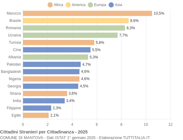 Grafico cittadinanza stranieri - Mantova 2025