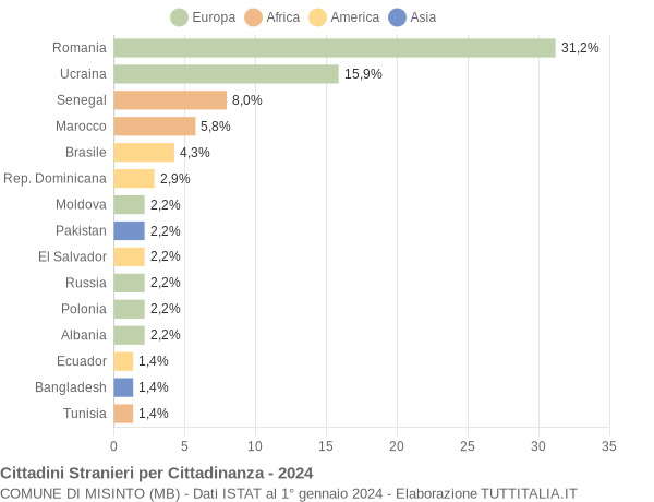 Grafico cittadinanza stranieri - Misinto 2024