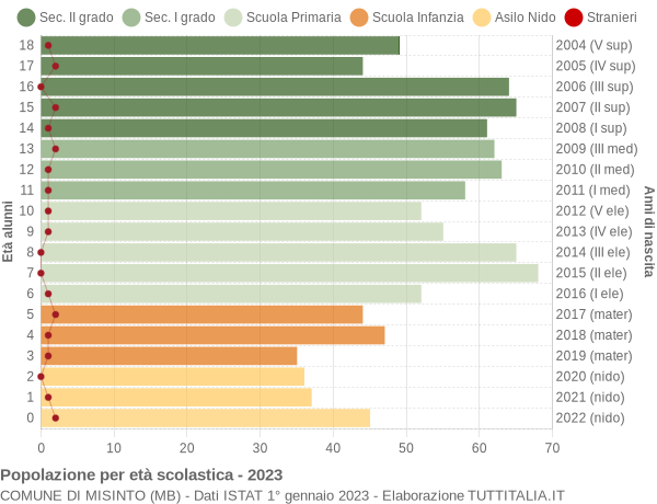 Grafico Popolazione in età scolastica - Misinto 2023