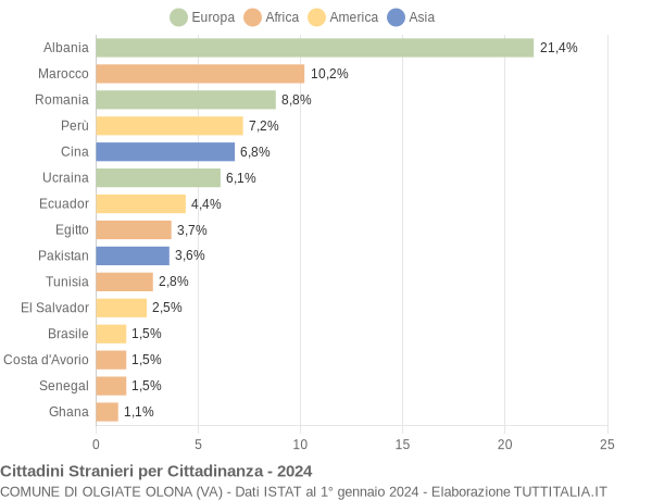 Grafico cittadinanza stranieri - Olgiate Olona 2024