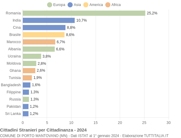 Grafico cittadinanza stranieri - Porto Mantovano 2024