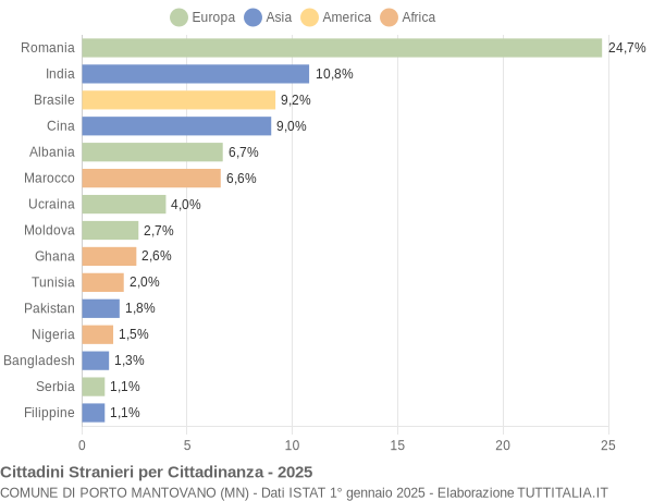 Grafico cittadinanza stranieri - Porto Mantovano 2025
