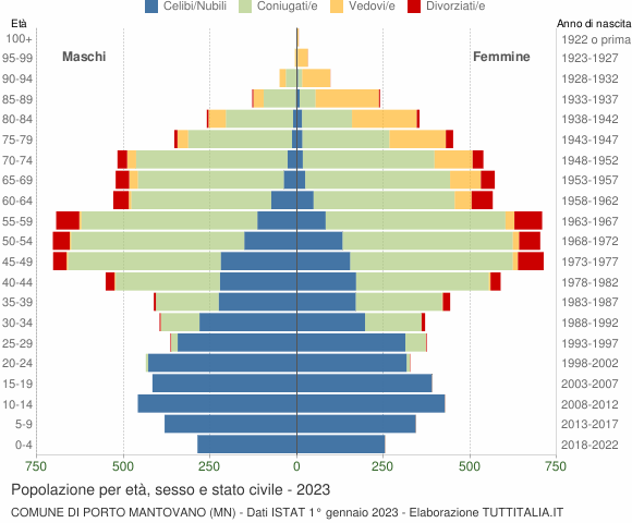 Grafico Popolazione per età, sesso e stato civile Comune di Porto Mantovano (MN)