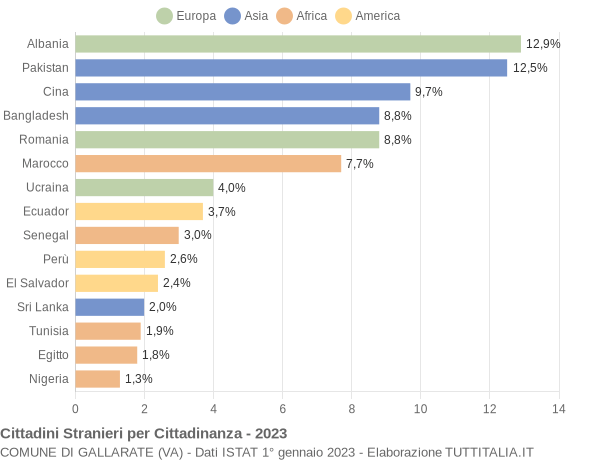 Grafico cittadinanza stranieri - Gallarate 2023