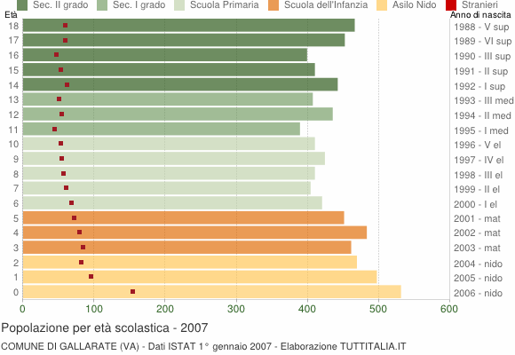 Grafico Popolazione in età scolastica - Gallarate 2007