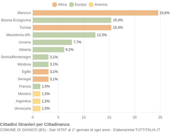 Grafico cittadinanza stranieri - Gianico 2004