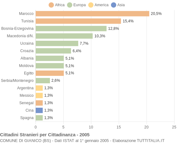 Grafico cittadinanza stranieri - Gianico 2005