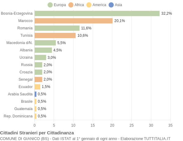 Grafico cittadinanza stranieri - Gianico 2011