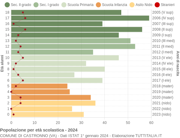 Grafico Popolazione in età scolastica - Castronno 2024