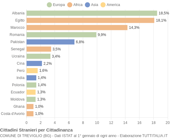 Grafico cittadinanza stranieri - Treviglio 2018