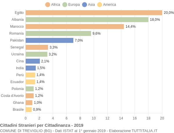 Grafico cittadinanza stranieri - Treviglio 2019